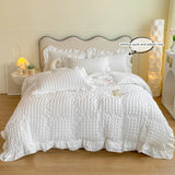 Korean Lace Seersucker Luxe Beddengoedset – Ademend TWILL Duvet Cover Set met Kantafwerking
