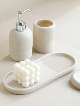 Premium Beige & Grijze Badkamer Accessoiresset - Luxe 5-Delige Resin Set met Dispenser