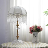 VelourÉclat Franse Retro Tafellamp – Luxe Groene Fluwelen Art-Deco Nachtlamp met Kwastafwerking