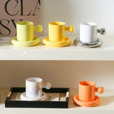 LuxeAura Keramische Koffiemok met Onderzetter – Elegante Porseleinen Koffiekop Set voor Stijlvol Genieten