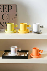 LuxeAura Keramische Koffiemok met Onderzetter – Elegante Porseleinen Koffiekop Set voor Stijlvol Genieten