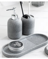 Premium Beige & Grijze Badkamer Accessoiresset - Luxe 5-Delige Resin Set met Dispenser