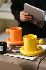 LuxeAura Keramische Koffiemok met Onderzetter – Elegante Porseleinen Koffiekop Set voor Stijlvol Genieten