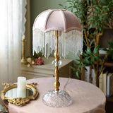 VelourÉclat Franse Retro Tafellamp – Luxe Groene Fluwelen Art-Deco Nachtlamp met Kwastafwerking