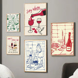 VinoCrab Moderne Voedselkunst Canvas – Abstracte Keuken- & Barwanddecoratie met Wijn en Krab