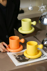 LuxeAura Keramische Koffiemok met Onderzetter – Elegante Porseleinen Koffiekop Set voor Stijlvol Genieten