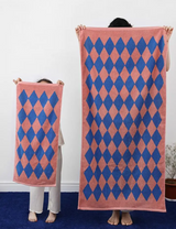 Luxe Geweven Katoenen Handdoek – Gestreepte geometrische ruit absorberende gezichts- en haarhanddoek