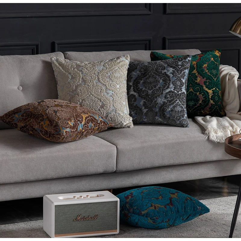 Luxe Europese Damast Cut Velvet Kussenhoes – Authentieke Barok Stijl | Retro Elegante Sierkussenhoes