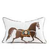 Luxe Moderne Paardenprint Kussenhoes – Oranje Geborduurd Design