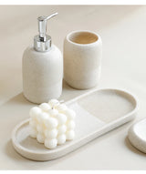Premium Beige & Grijze Badkamer Accessoiresset - Luxe 5-Delige Resin Set met Dispenser