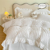 Korean Lace Seersucker Luxe Beddengoedset – Ademend TWILL Duvet Cover Set met Kantafwerking