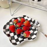 RetroCheck Schaakbord Keramische Schaal – Decoratief Dessertbord & Sieradenhouder van Keramiek