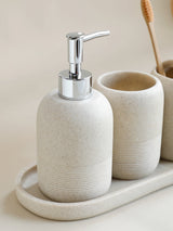 Premium Beige & Grijze Badkamer Accessoiresset - Luxe 5-Delige Resin Set met Dispenser