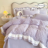 Korean Lace Seersucker Luxe Beddengoedset – Ademend TWILL Duvet Cover Set met Kantafwerking