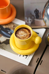 LuxeAura Keramische Koffiemok met Onderzetter – Elegante Porseleinen Koffiekop Set voor Stijlvol Genieten