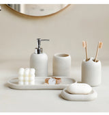 Premium Beige & Grijze Badkamer Accessoiresset - Luxe 5-Delige Resin Set met Dispenser
