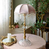 VelourÉclat Franse Retro Tafellamp – Luxe Groene Fluwelen Art-Deco Nachtlamp met Kwastafwerking