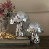 DiscoShroom Spiegelende Paddenstoel Ornament – Moderne Disco Ball Decoratie van Glas