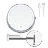 Oplaadbare LED-Make-up Spiegel – Dubbelzijdige Vergroting (1x / 10x), Wandmontage, Dimbare Verlichting