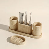 Luxe Kalksteen Tandenborstelhouder & Zeepdispenser Set