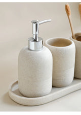 Premium Beige & Grijze Badkamer Accessoiresset - Luxe 5-Delige Resin Set met Dispenser
