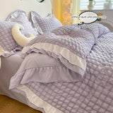 Korean Lace Seersucker Luxe Beddengoedset – Ademend TWILL Duvet Cover Set met Kantafwerking