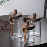 Glazen Voorraadpotten met Houten Deksel en Lepeltje