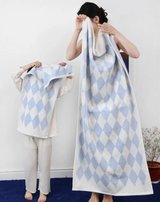 Luxe Geweven Katoenen Handdoek – Gestreepte geometrische ruit absorberende gezichts- en haarhanddoek