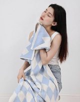 Luxe Geweven Katoenen Handdoek – Gestreepte geometrische ruit absorberende gezichts- en haarhanddoek