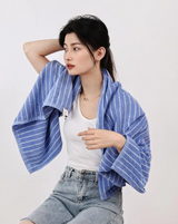 Luxe Geweven Katoenen Handdoek – Gestreepte geometrische ruit absorberende gezichts- en haarhanddoek